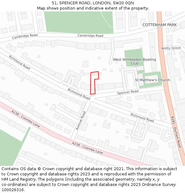 51, SPENCER ROAD, LONDON, SW20 0QN: Location map and indicative extent of plot