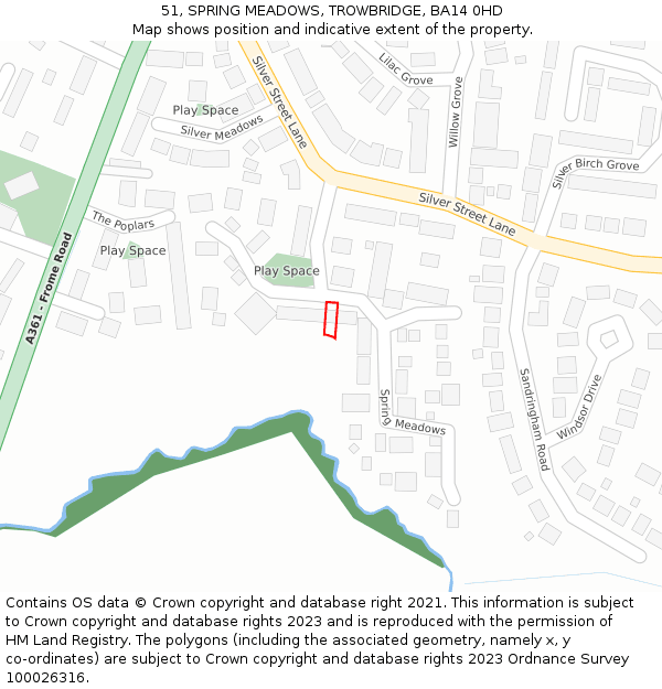 51, SPRING MEADOWS, TROWBRIDGE, BA14 0HD: Location map and indicative extent of plot