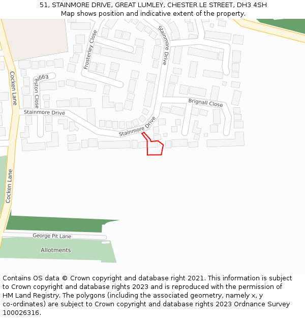 51, STAINMORE DRIVE, GREAT LUMLEY, CHESTER LE STREET, DH3 4SH: Location map and indicative extent of plot