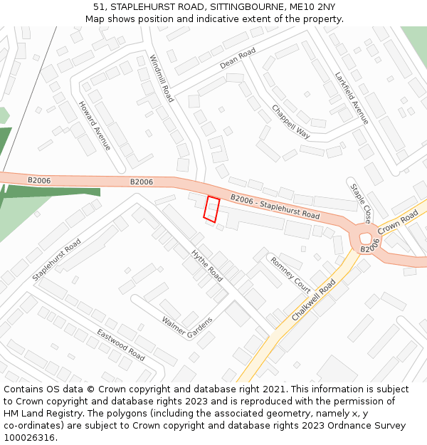 51, STAPLEHURST ROAD, SITTINGBOURNE, ME10 2NY: Location map and indicative extent of plot