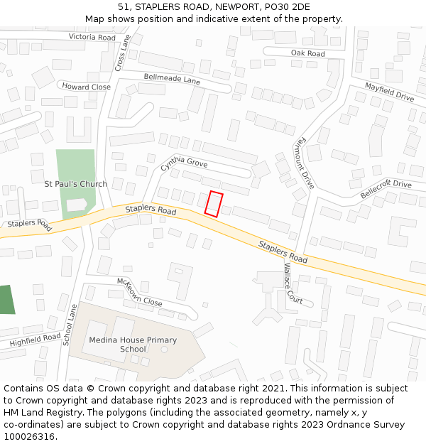 51, STAPLERS ROAD, NEWPORT, PO30 2DE: Location map and indicative extent of plot