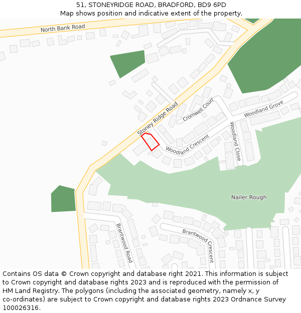 51, STONEYRIDGE ROAD, BRADFORD, BD9 6PD: Location map and indicative extent of plot