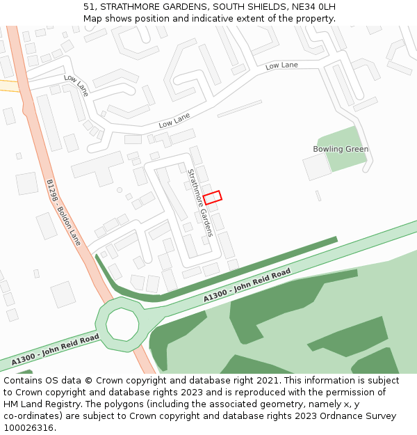 51, STRATHMORE GARDENS, SOUTH SHIELDS, NE34 0LH: Location map and indicative extent of plot
