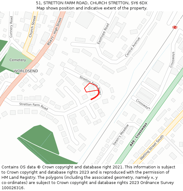 51, STRETTON FARM ROAD, CHURCH STRETTON, SY6 6DX: Location map and indicative extent of plot