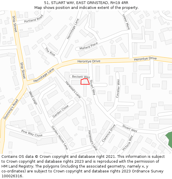 51, STUART WAY, EAST GRINSTEAD, RH19 4RR: Location map and indicative extent of plot