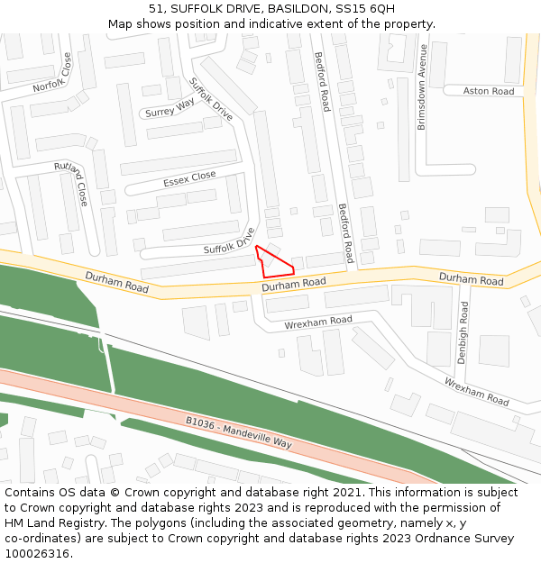 51, SUFFOLK DRIVE, BASILDON, SS15 6QH: Location map and indicative extent of plot