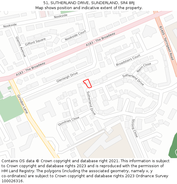 51, SUTHERLAND DRIVE, SUNDERLAND, SR4 8RJ: Location map and indicative extent of plot