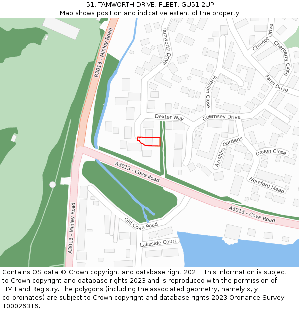 51, TAMWORTH DRIVE, FLEET, GU51 2UP: Location map and indicative extent of plot