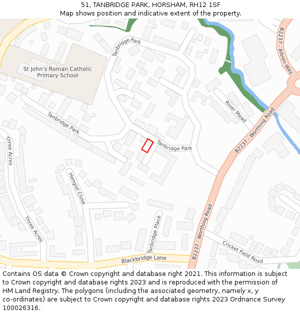 51, TANBRIDGE PARK, HORSHAM, RH12 1SF: Location map and indicative extent of plot