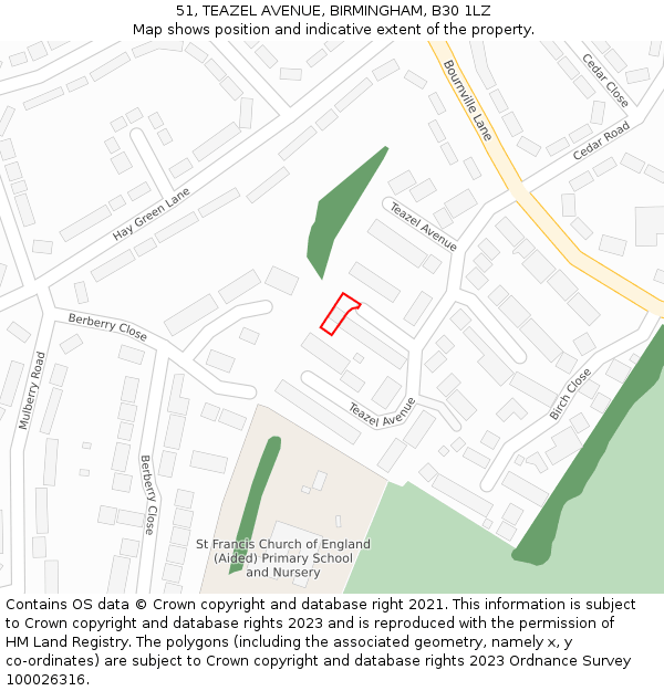 51, TEAZEL AVENUE, BIRMINGHAM, B30 1LZ: Location map and indicative extent of plot