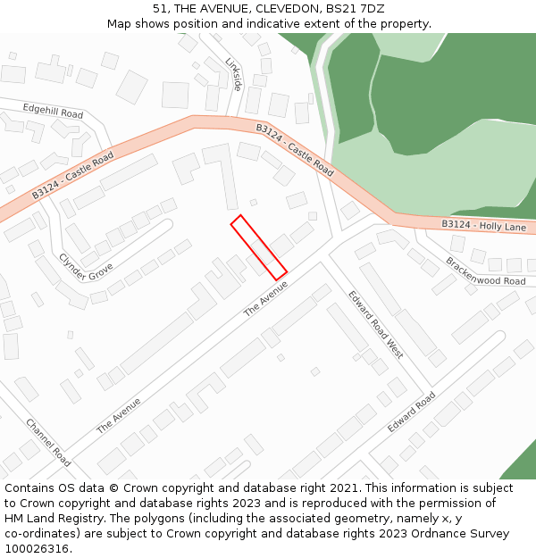 51, THE AVENUE, CLEVEDON, BS21 7DZ: Location map and indicative extent of plot