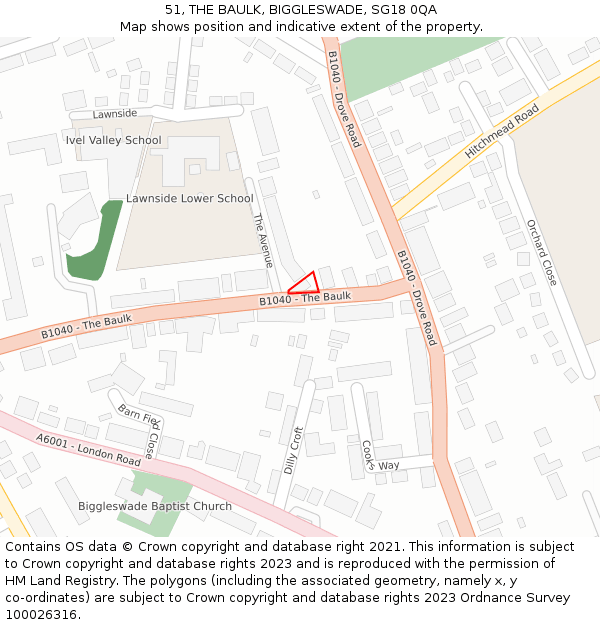 51, THE BAULK, BIGGLESWADE, SG18 0QA: Location map and indicative extent of plot