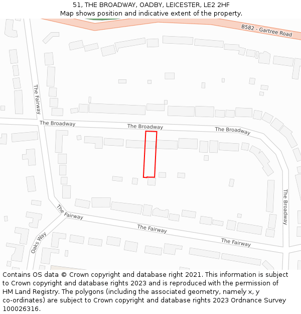 51, THE BROADWAY, OADBY, LEICESTER, LE2 2HF: Location map and indicative extent of plot