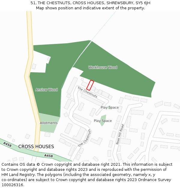 51, THE CHESTNUTS, CROSS HOUSES, SHREWSBURY, SY5 6JH: Location map and indicative extent of plot