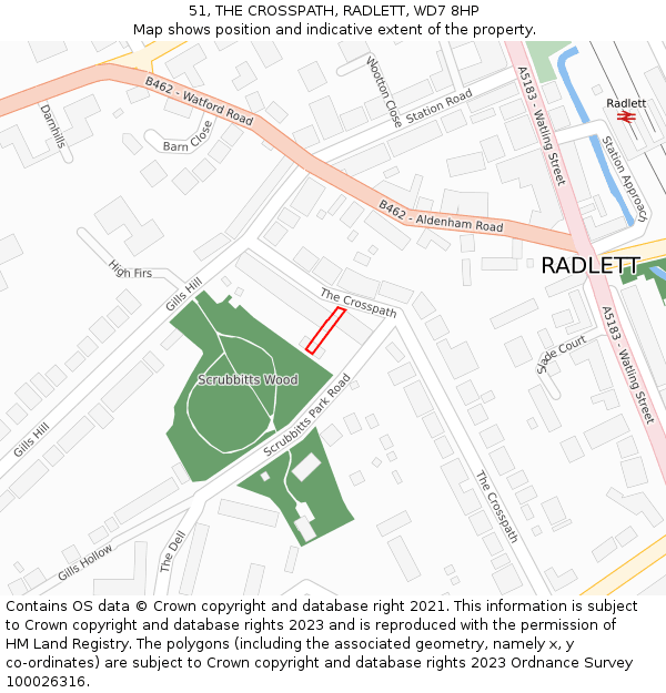 51, THE CROSSPATH, RADLETT, WD7 8HP: Location map and indicative extent of plot