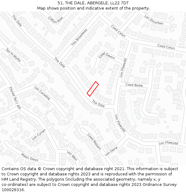 51, THE DALE, ABERGELE, LL22 7DT: Location map and indicative extent of plot