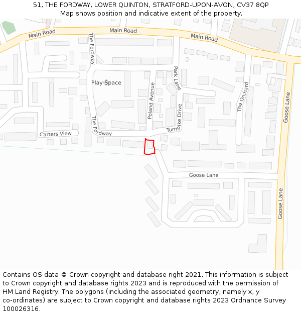 51, THE FORDWAY, LOWER QUINTON, STRATFORD-UPON-AVON, CV37 8QP: Location map and indicative extent of plot