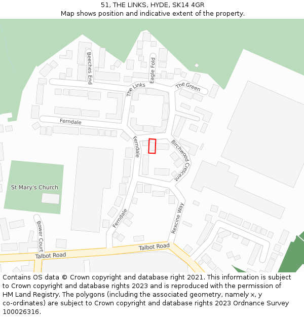 51, THE LINKS, HYDE, SK14 4GR: Location map and indicative extent of plot