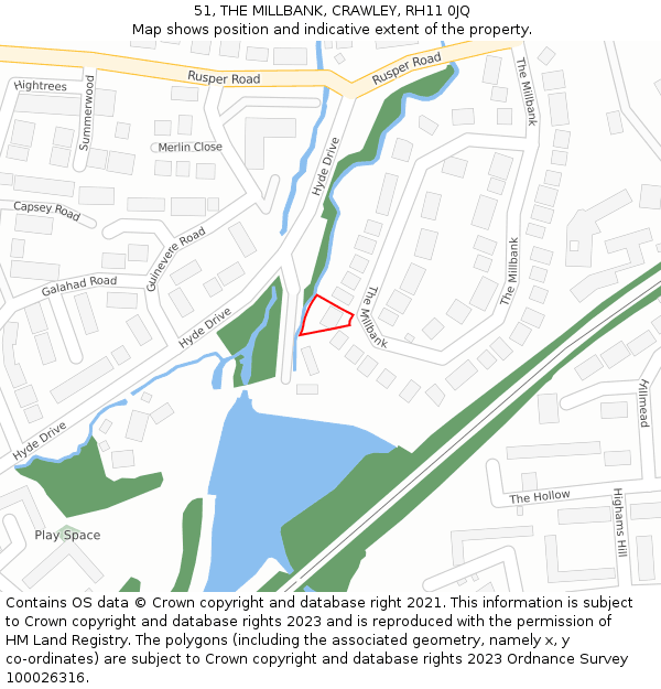 51, THE MILLBANK, CRAWLEY, RH11 0JQ: Location map and indicative extent of plot