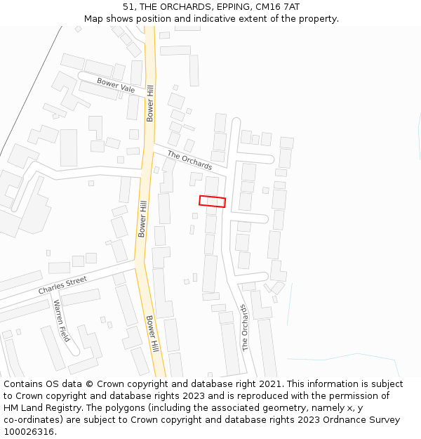 51, THE ORCHARDS, EPPING, CM16 7AT: Location map and indicative extent of plot