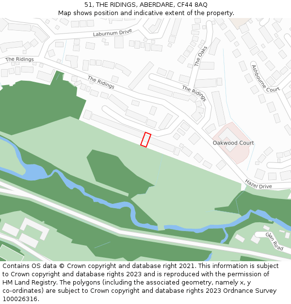 51, THE RIDINGS, ABERDARE, CF44 8AQ: Location map and indicative extent of plot