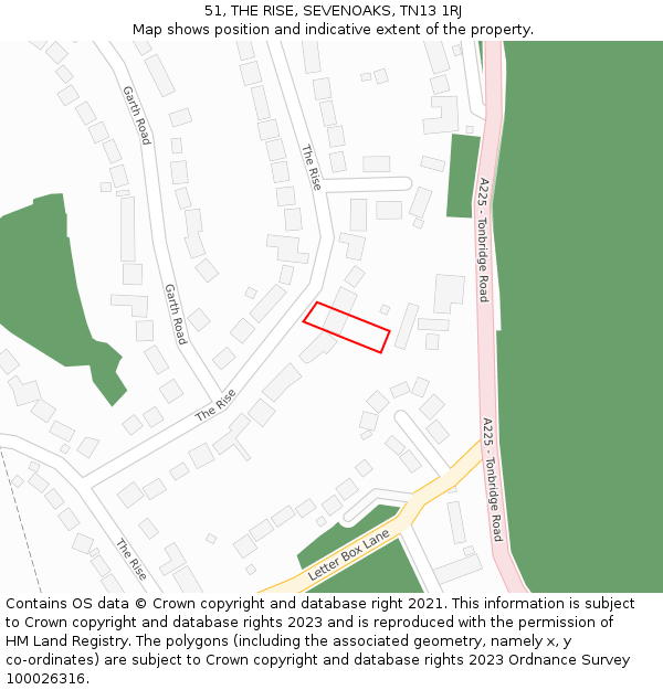 51, THE RISE, SEVENOAKS, TN13 1RJ: Location map and indicative extent of plot