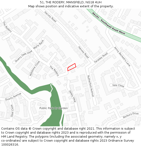 51, THE RODERY, MANSFIELD, NG18 4UH: Location map and indicative extent of plot