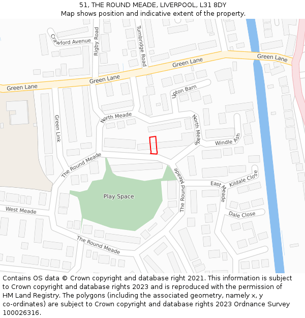 51, THE ROUND MEADE, LIVERPOOL, L31 8DY: Location map and indicative extent of plot