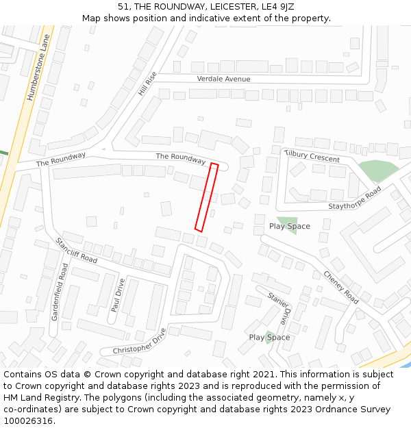 51, THE ROUNDWAY, LEICESTER, LE4 9JZ: Location map and indicative extent of plot