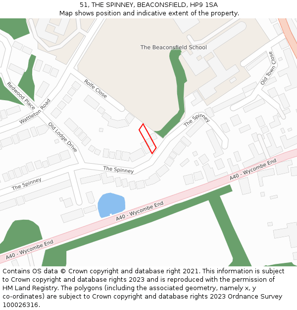 51, THE SPINNEY, BEACONSFIELD, HP9 1SA: Location map and indicative extent of plot