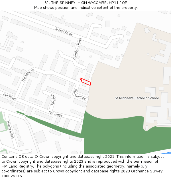 51, THE SPINNEY, HIGH WYCOMBE, HP11 1QE: Location map and indicative extent of plot