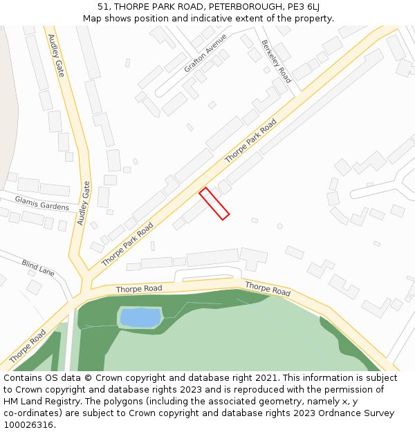 51, THORPE PARK ROAD, PETERBOROUGH, PE3 6LJ: Location map and indicative extent of plot