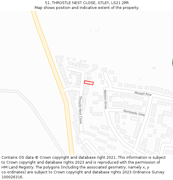 51, THROSTLE NEST CLOSE, OTLEY, LS21 2RR: Location map and indicative extent of plot