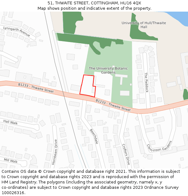 51, THWAITE STREET, COTTINGHAM, HU16 4QX: Location map and indicative extent of plot