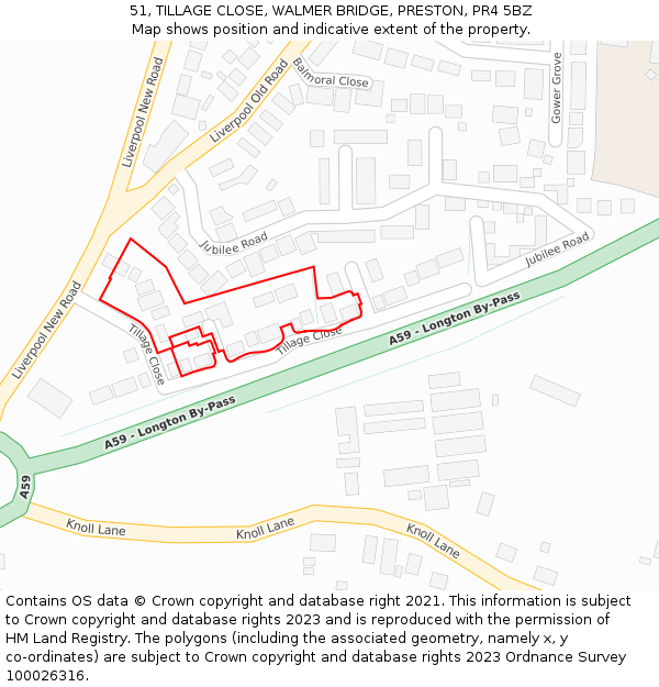 51, TILLAGE CLOSE, WALMER BRIDGE, PRESTON, PR4 5BZ: Location map and indicative extent of plot