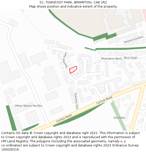 51, TOWNFOOT PARK, BRAMPTON, CA8 1RZ: Location map and indicative extent of plot