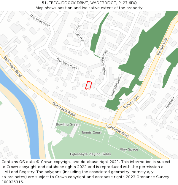 51, TREGUDDOCK DRIVE, WADEBRIDGE, PL27 6BQ: Location map and indicative extent of plot