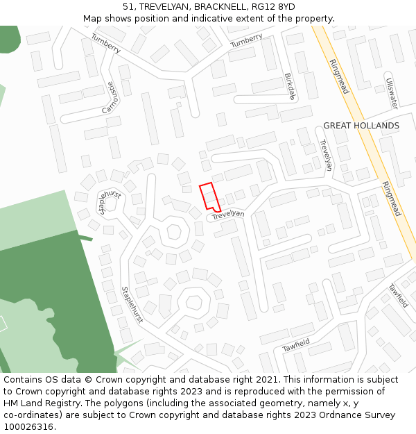 51, TREVELYAN, BRACKNELL, RG12 8YD: Location map and indicative extent of plot