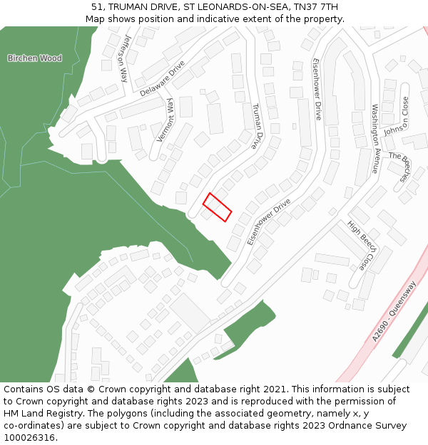 51, TRUMAN DRIVE, ST LEONARDS-ON-SEA, TN37 7TH: Location map and indicative extent of plot