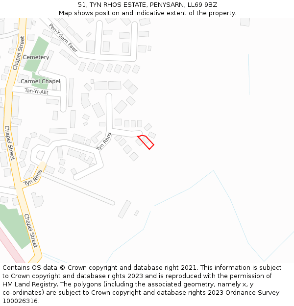 51, TYN RHOS ESTATE, PENYSARN, LL69 9BZ: Location map and indicative extent of plot