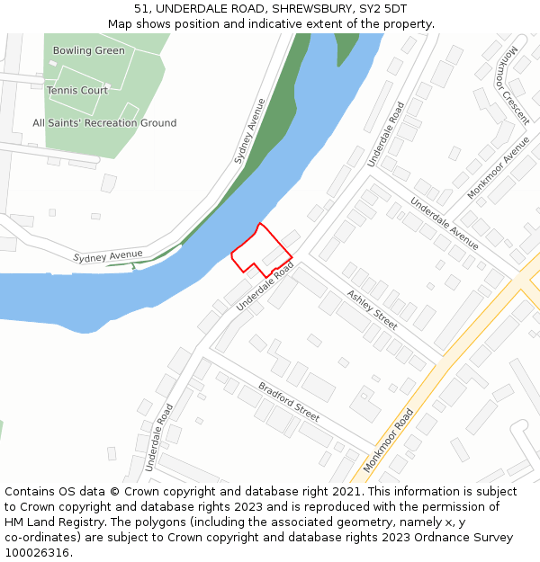 51, UNDERDALE ROAD, SHREWSBURY, SY2 5DT: Location map and indicative extent of plot