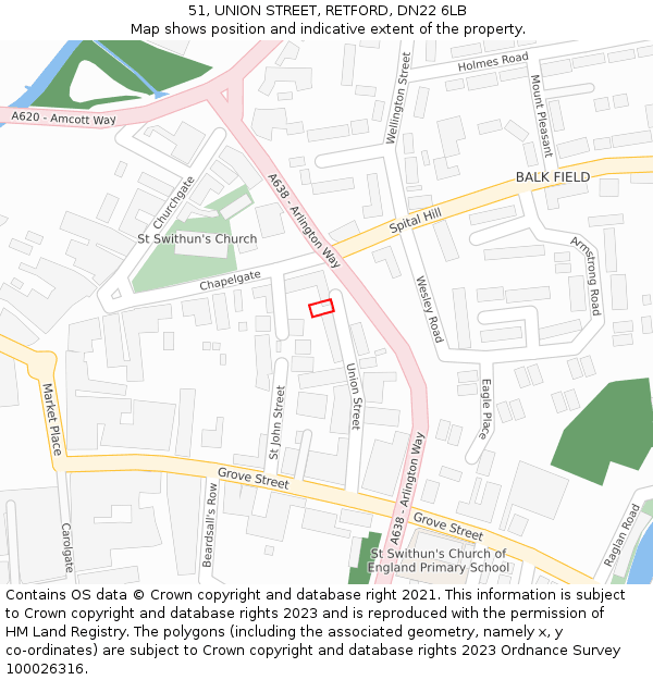 51, UNION STREET, RETFORD, DN22 6LB: Location map and indicative extent of plot