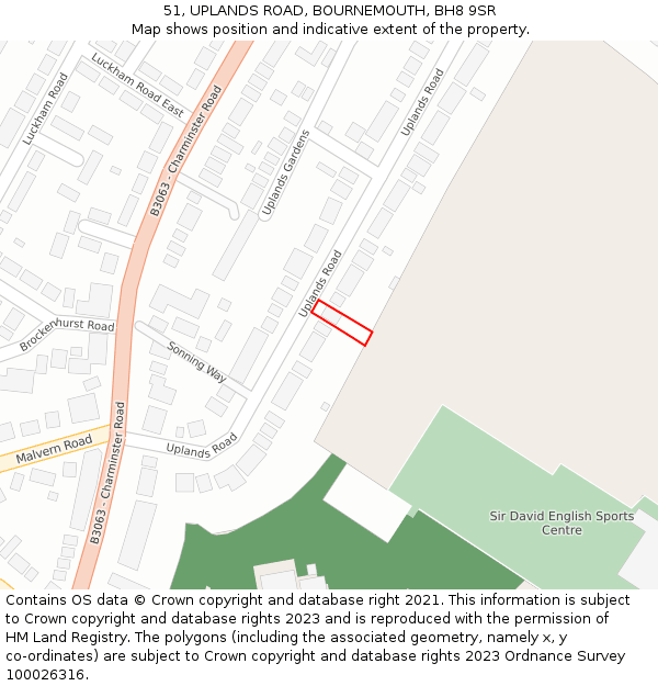 51, UPLANDS ROAD, BOURNEMOUTH, BH8 9SR: Location map and indicative extent of plot