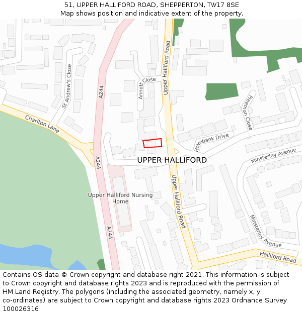 51, UPPER HALLIFORD ROAD, SHEPPERTON, TW17 8SE: Location map and indicative extent of plot