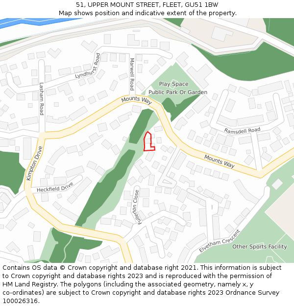 51, UPPER MOUNT STREET, FLEET, GU51 1BW: Location map and indicative extent of plot