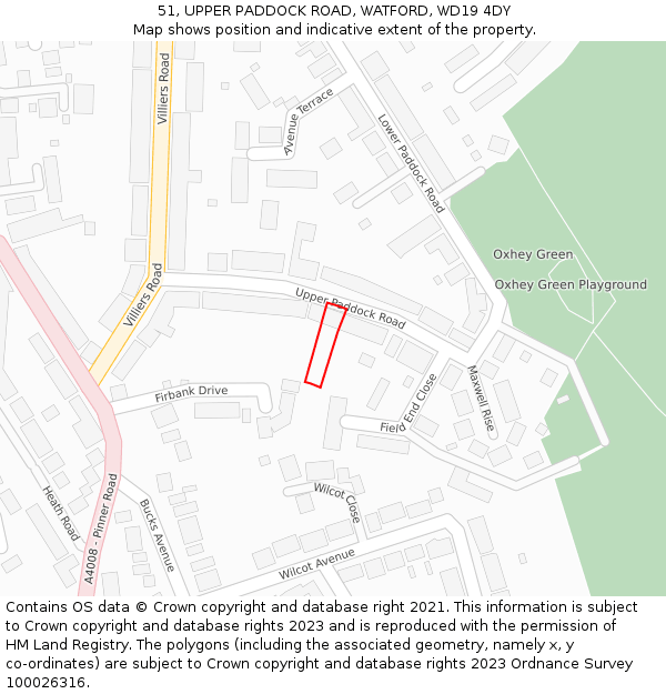 51, UPPER PADDOCK ROAD, WATFORD, WD19 4DY: Location map and indicative extent of plot