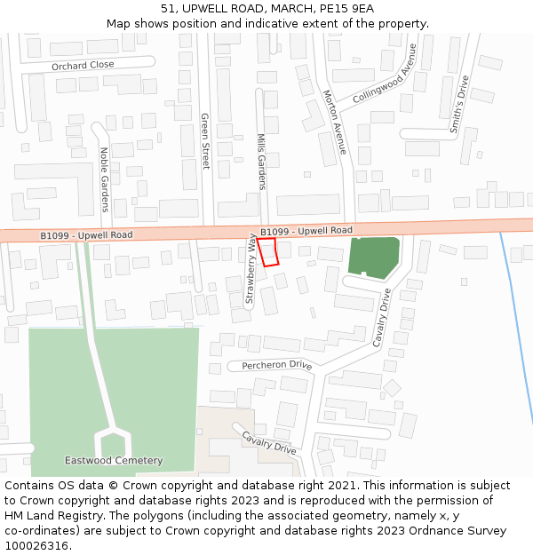 51, UPWELL ROAD, MARCH, PE15 9EA: Location map and indicative extent of plot