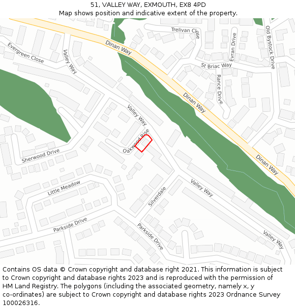 51, VALLEY WAY, EXMOUTH, EX8 4PD: Location map and indicative extent of plot