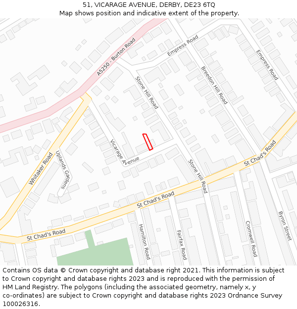 51, VICARAGE AVENUE, DERBY, DE23 6TQ: Location map and indicative extent of plot