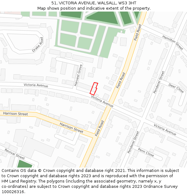 51, VICTORIA AVENUE, WALSALL, WS3 3HT: Location map and indicative extent of plot